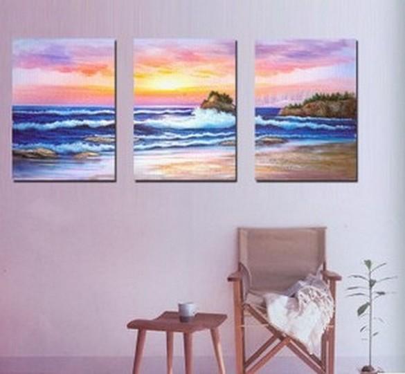 Sunrise Painting, Canvas Painting, Seascape Painting, Big Wave, Wall Art, Landscape Painting, Large Painting, 3 Piece Wall Art, Art Painting, Wall Hanging-Art Painting Canvas