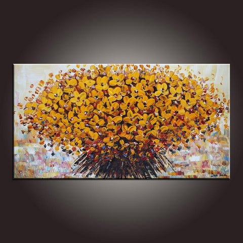 Contemporary Art, Flower Painting, Modern Art, Art on Canvas, Abstract Art Painting, Canvas Wall Art, Dining Room Wall Art, Canvas Art-Art Painting Canvas