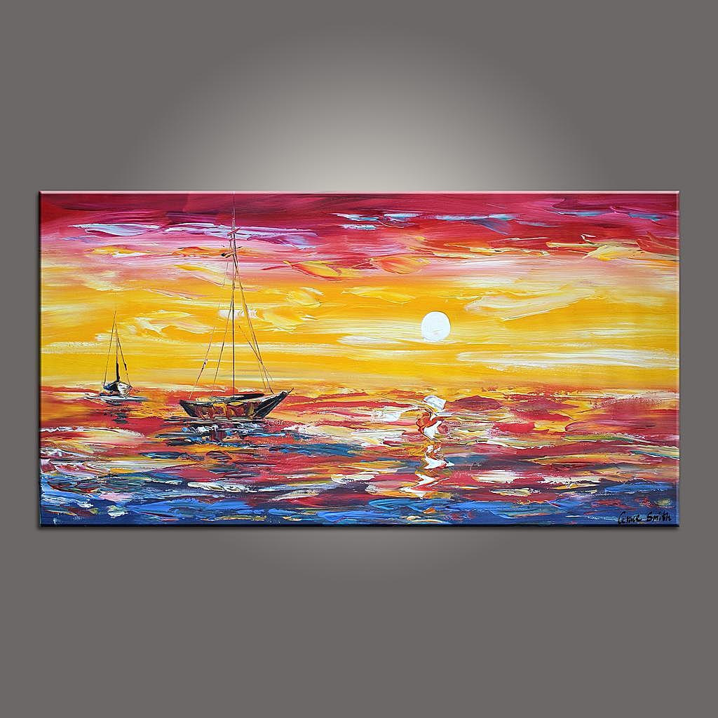 Contemporary Art, Boat Painting, Modern Art, Art Painting, Abstract Art, Abstract Art Painting, Living Room Wall Art, Canvas Art-Art Painting Canvas