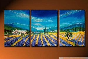 Lavender Field, Landscape Painting, Living Room Wall Art, 3 Panel Painting, Art Painting, Wall Hanging-Art Painting Canvas