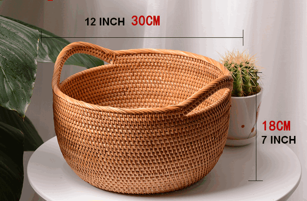 Cute Hand Woven Fruit Basket with Handle, Large Woven Basket, Vietnam Round Basket - Silvia Home Craft