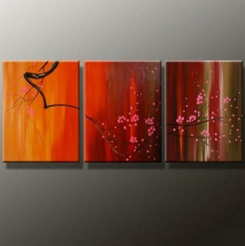 Flower Art, Plum Tree Painting, Canvas Painting, Original Art, Large Painting, 3 Panel Wall Art-Art Painting Canvas