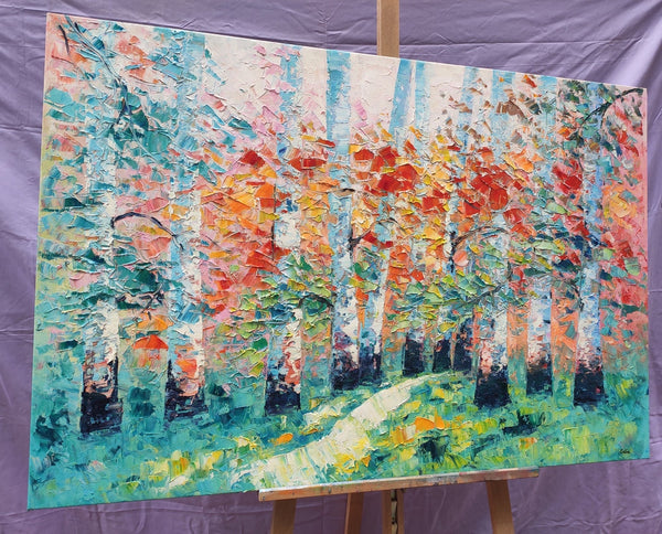 Custom Canvas Painting, Abstract Landscape Painting, Autumn Birch Tree, Canvas Painting-Art Painting Canvas