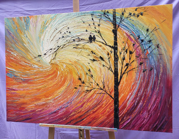 Abstract Art Painting for Living Room, Custom Original Wall Art Paintings, Love Birds Painting, Contemporary Modern Paintings-Art Painting Canvas