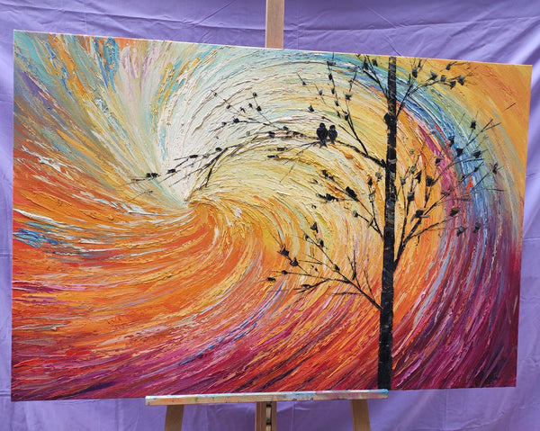 Abstract Art Painting for Living Room, Custom Original Wall Art Paintings, Love Birds Painting, Contemporary Modern Paintings-Art Painting Canvas