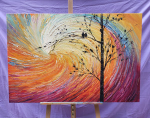 Abstract Art Painting for Living Room, Custom Original Wall Art Paintings, Love Birds Painting, Contemporary Modern Paintings-Art Painting Canvas