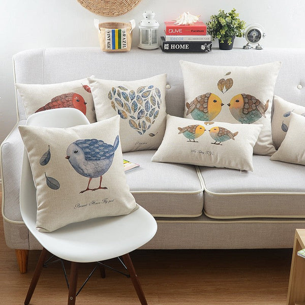 Simple Decorative Pillow Covers, Decorative Sofa Pillows for Children's Room, Love Birds Throw Pillows for Couch, Singing Birds Decorative Throw Pillows-Art Painting Canvas
