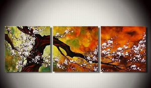 Abstract Art, Plum Tree in Full Bloom, Large Oil Painting, Living Room Wall Art, Modern Art, 3 Piece Wall Art-Art Painting Canvas
