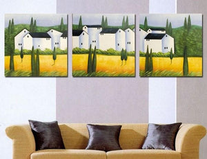 Landscape Painting, Cottage House, Canvas Painting, Wall Art, Large Oil Painting, Living Room Wall Art, Modern Art, 3 Piece Wall Art, Huge Painting-Art Painting Canvas
