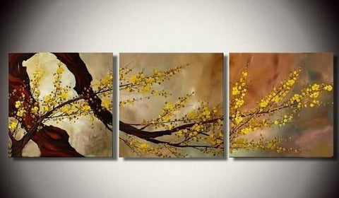 Abstract Art, Plum Tree in Full Bloom, Flower Art, Abstract Painting, Canvas Painting, Wall Art, 3 Piece Wall Art-Art Painting Canvas