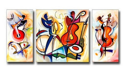 Canvas Painting, Violin Player, Abstract Art, Large Oil Painting, Living Room Wall Art, Contemporary Art, 3 Piece Wall Art, Huge Wall Art-Art Painting Canvas