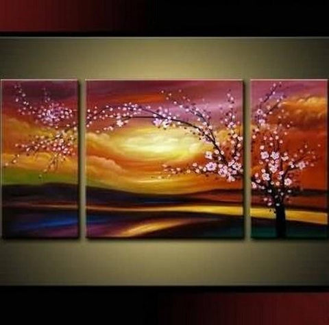 Flower Oil Painting, Plum Tree, Wall Art, Abstract Art, Canvas Painting, Large Oil Painting, Living Room Wall Art, Modern Art, 3 Piece Wall Art, Huge Art-Art Painting Canvas