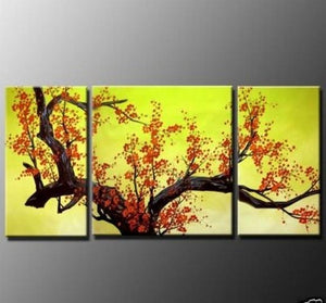 Flower Painting, Plum Tree, Wall Art, Abstract Art, Canvas Painting, Large Oil Painting, Living Room Wall Art, Modern Art, 3 Piece Wall Art, Huge Art-Art Painting Canvas