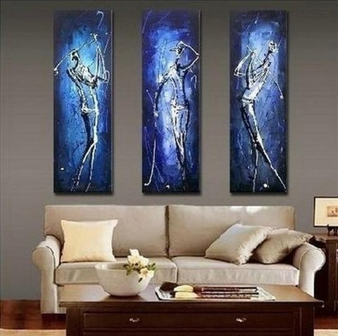 3 Piece Wall Art Painting, Golf Player Painting, Sports Abstract Painting, Bedroom Abstract Painting, Acrylic Canvas Painting for Sale-Art Painting Canvas