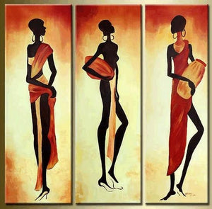 Canvas Painting, Wall Painting, African Woman Painting, Abstract Painting, Acrylic Art, 3 Piece Wall Art, Canvas Art-Art Painting Canvas