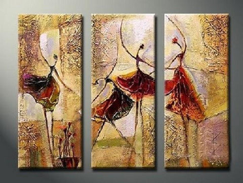 Bedroom Wall Art, Canvas Painting, Ballet Dancer Painting, Abstract Figure Art, Acrylic Art, 3 Piece Wall Art-Art Painting Canvas