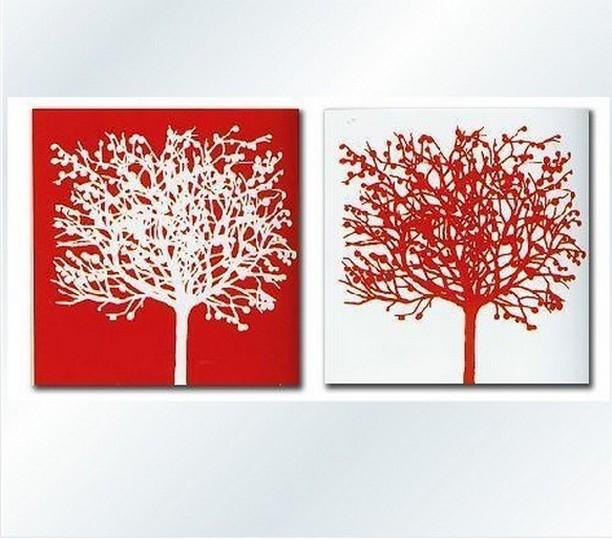Red and White Art, Abstract Painting, Wall Hanging, Dining Room Wall Art, Modern Art, Hand Painted Art, Large Art, Tree Painting-Art Painting Canvas