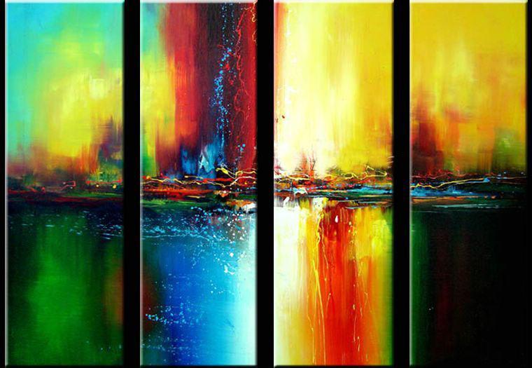 Abstract Wall Art Paintings, Ready to Hang Painting, Modern Wall Art Ideas for Dining Room, Large Canvas Paintings, 4 Piece Wall Art Paintings-Art Painting Canvas