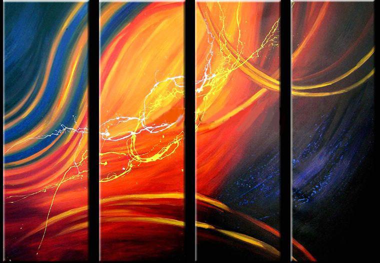Colorful Lines Painting, Simple Modern Art, Abstract Wall Paintings, Modern Wall Art Paintings for Living Room, 4 Piece Wall Art Ideas-Art Painting Canvas