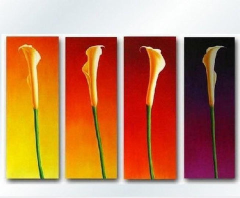 Flower Acrylic Art, Calla Lily Painting, Large Canvas Art for Bedroom, Flower Canvas Painting, 4 Piece Wall Art, Ready to Hang Paintings-Art Painting Canvas