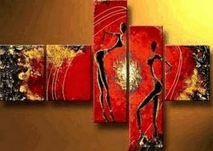 Red Abstract Art, Canvas Painting, Huge Wall Art, Acrylic Art, 5 Piece Wall Painting, Canvas Painting, Hand Painted Art, Group Painting-Art Painting Canvas