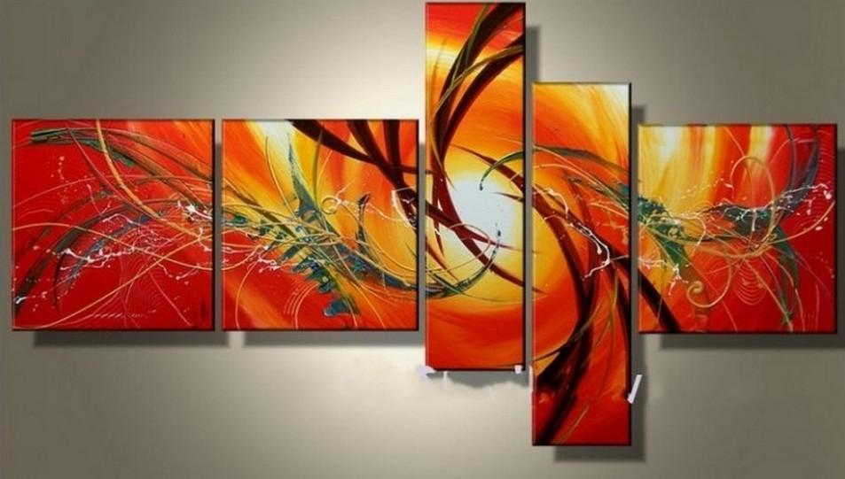 Canvas Painting, Abstract Lines, Red Color Art, Acrylic Art, 5 Piece Wall Painting, Canvas Painting-Art Painting Canvas