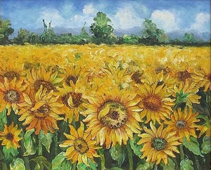 Flower Field, Canvas Painting, Landscape Painting, Wall Art, Large Painting, Living Room Wall Art, Sunflower Painting, Oil Painting, Canvas Art, Autumn Art-Art Painting Canvas