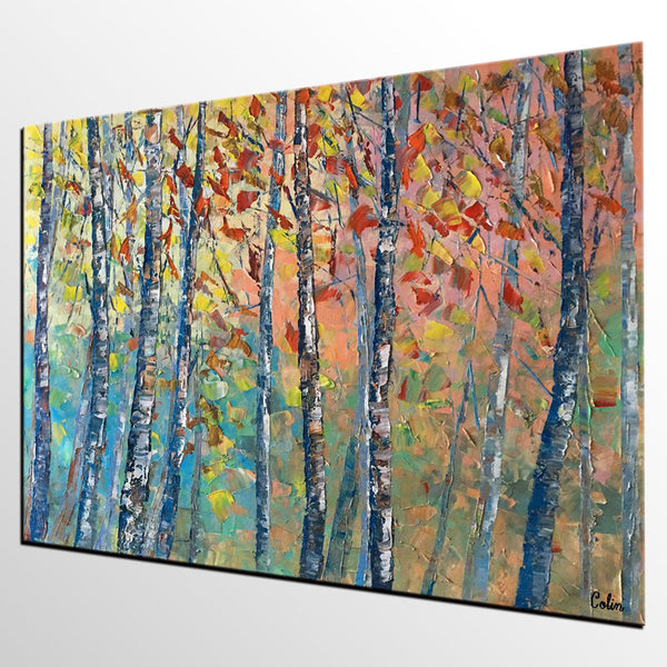 Birch Tree Painting, Landscape Painting, Original Wall Art, Canvas Art, Custom Large Oil Painting-Art Painting Canvas