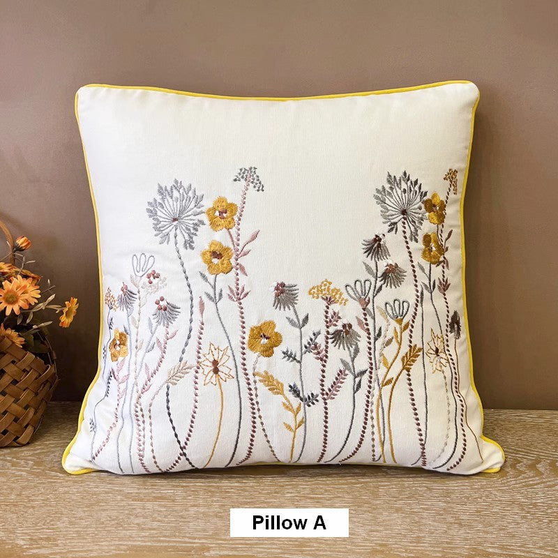 Simple Decorative Throw Pillows for Couch, Spring Flower Decorative Throw Pillows, Embroider Flower Cotton Pillow Covers, Farmhouse Sofa Decorative Pillows-Art Painting Canvas