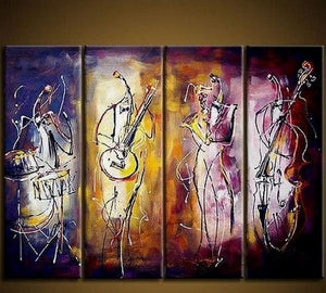 4 Piece Abstract Painting, Music Player Painting, Extra Large Painting Above Sofa, Simple Abstract Wall Art, Modern Paintings for Living Room-Art Painting Canvas