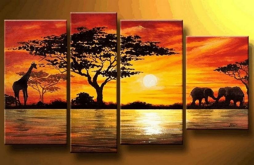 African Painting, Sunset Painting, Living Room Wall Art Paintings, Landscape Canvas Paintings, Extra Large Wall Art Paintings-Art Painting Canvas