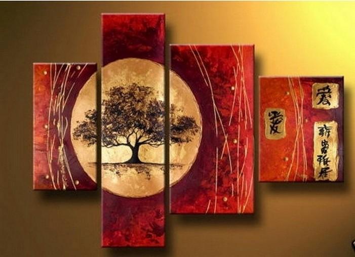 Extra Large Painting, Tree of Life Painting, Red Abstract Painting, 4 Piece Art Painting, Abstract Art, Living Room Wall Art-Art Painting Canvas