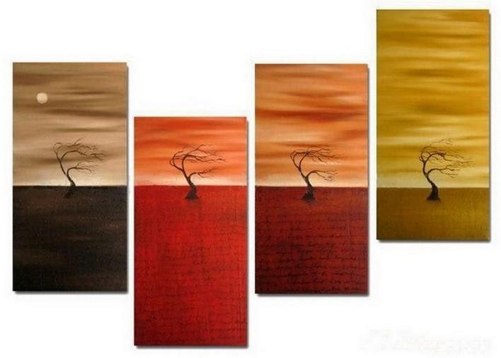 Sunset Tree Painting, Abstract Painting, Tree of Life Painting, 4 Panel Art Painting, Abstract Art, Living Room Wall Art-Art Painting Canvas
