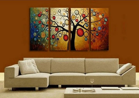 Abstract Painting, Tree of Life Painting, Abstract Art, 4 Piece Canvas Art, Contemporary Art, Modern Art-Art Painting Canvas
