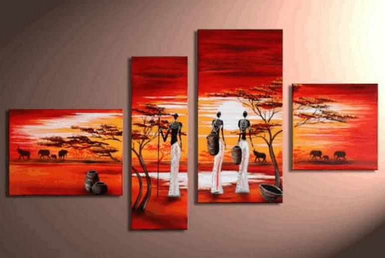 Contemporary Art for Sale, Art on Canvas, African Woman Painting, Extra Large Painting, 5 Piece Canvas Wall Art-Art Painting Canvas