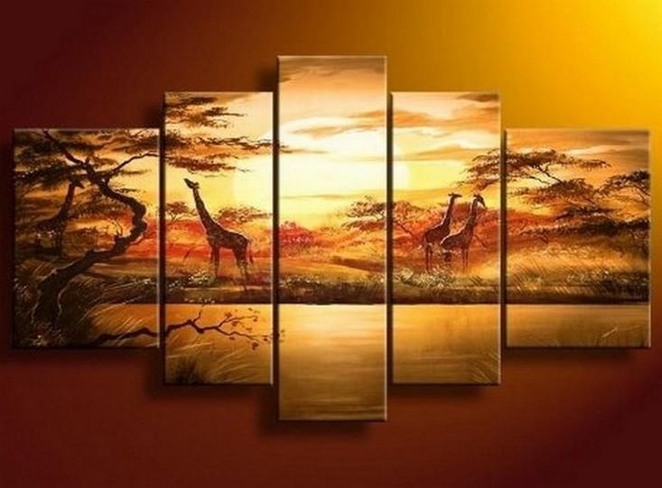 African Painting, Sunset Painting, Canvas Painting, Wall Art, Large Art, Abstract Painting, Living Room Art, 5 Piece Wall Art-Art Painting Canvas