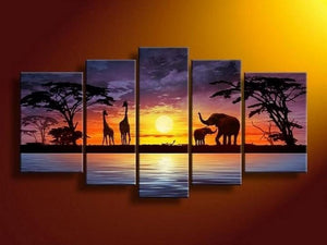 African Painting, Sunset Painting, Abstract Art, Canvas Painting, Wall Art, Large Art, Abstract Painting, Living Room Art, 5 Piece Wall Art, Living Room Wall Painting-Art Painting Canvas