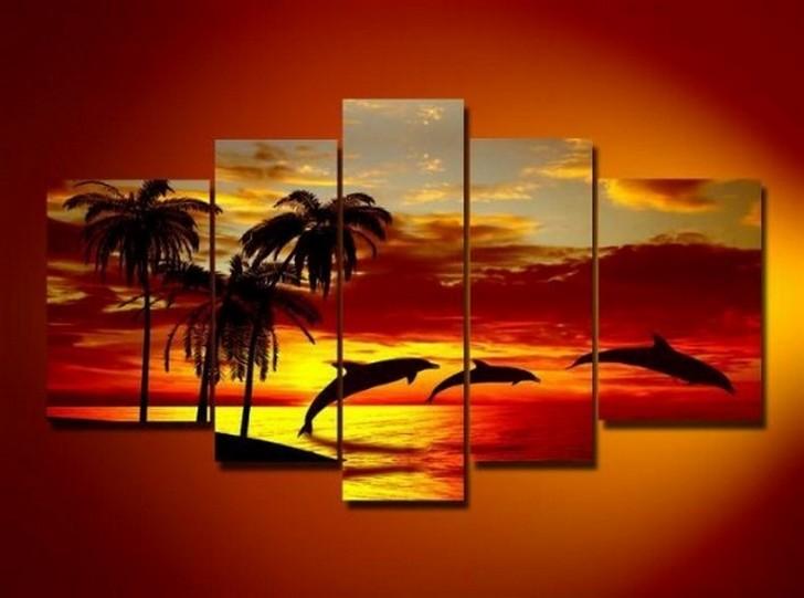 Hawaii Sunset Painting, Abstract Art, Canvas Painting, Wall Art, Large Art, Abstract Painting, Living Room Art, 5 Piece Wall Art, Landscape Painting-Art Painting Canvas