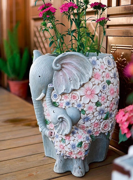 Resin Statue for Garden, Modern Garden Flower Pot, Unique Animal Statue for Garden Ornaments, Beautiful Elephant Flowerpot, Villa Outdoor Decor Gardening Ideas-Art Painting Canvas