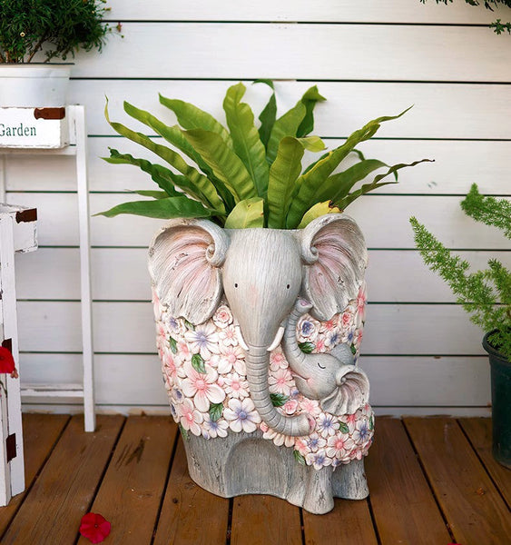 Modern Garden Flower Pot, Unique Animal Statue for Garden Ornaments, Beautiful Elephant Flowerpot, Resin Statue for Garden, Villa Outdoor Decor Gardening Ideas-Art Painting Canvas