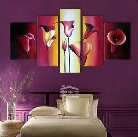Abstract Flower Painting, Calla Lily Painting, Acrylic Flower Art, Canvas Painting for Dining Room, Abstract Painting, 5 Piece Wall Art Paintings-Art Painting Canvas