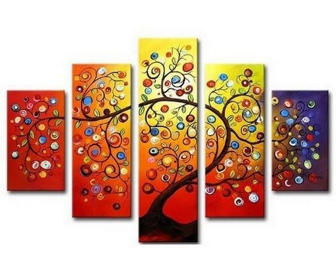 Color Tree Painting, Heavy Texture Art, Tree of Life Painting, Living Room Canvas Painting, 5 Piece Canvas Art, Large Painting on Canvas-Art Painting Canvas