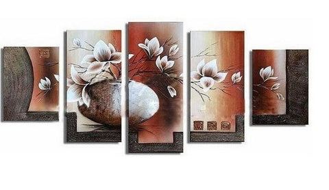 Flower in Vase Painting, Abstract Art, Abstract Painting, Large Canvas Art, Heavy Texture Art, Flower Art, Canvas Painting, 5 Piece Wall Art, Modern Art, Acrylic Art-Art Painting Canvas