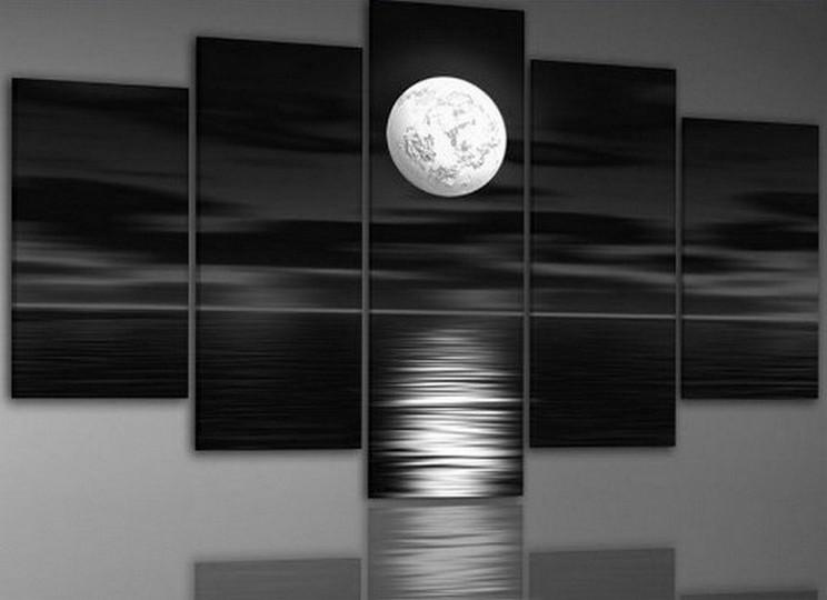 Large Canvas Art, Abstract Art, Bedroom Art Decor, 5 Piece Art, Canvas Art Painting, Moon Rising from Sea, Ready to Hang-Art Painting Canvas
