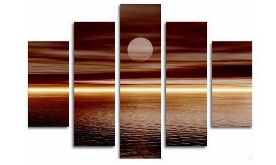 Large Canvas Art, 5 Panel Wall Art, Canvas Art Painting, Moon Rising from Sea, Ready to Hang-Art Painting Canvas