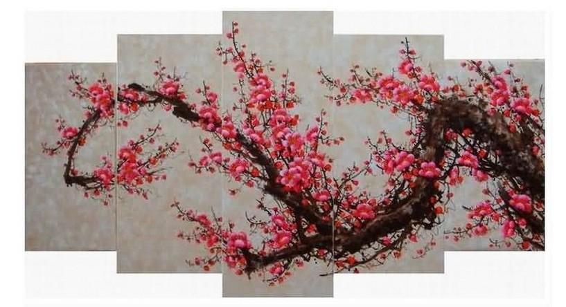 Plum Tree Flower Painting, Ready to Hang, Large Art, Abstract Art, Flower Oil Painting, Abstract Painting, Canvas Painting, 5 Piece Wall Art, Canvas Art Painting-Art Painting Canvas
