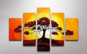 Tree of Life Painting, Ready to Hang, Large Art, Abstract Art, Extra Large Painting, 5 Piece Canvas Art, Canvas Art-Art Painting Canvas