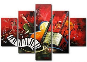 Canvas Art Painting, Abstract Painting, Abstract Art, 5 Piece Oil Painting, Canvas Painting, Violin Music Art-Art Painting Canvas