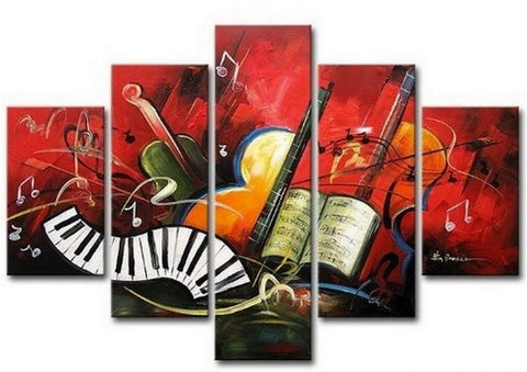 Canvas Art Painting, Abstract Painting, Abstract Art, 5 Piece Oil Painting, Canvas Painting, Violin Music Art-Art Painting Canvas