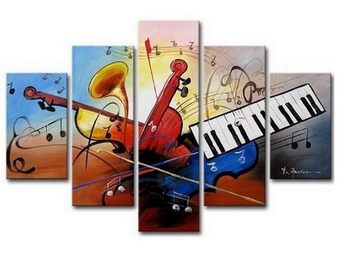Large Canvas Art, Abstract Art, Canvas Art Painting, Abstract Painting, Wall Art, 5 Piece Wall Painting, Canvas Painting, Violin Music Art-Art Painting Canvas